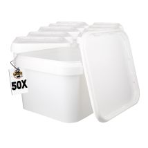Fixedbyu - 50 Seaux En Plastique Avec Couvercle, Pp, Rectangulaire, Blanc, Qualité Alimentaire 3,5 L
