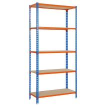 Simonrack - Estantería Metálica Sin Tornillos Simonclick De 5 Estantes (200x100x50cm) Azul-naranja Y Madera