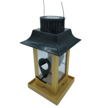 Gncgarden Vogelfutterautomat – Kunststoff – 2 Futterzonen – 13,5 x 13,5 x 23,5 cm – Solarbetriebene Innenbeleuchtung