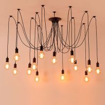 Stoex - Classic Edison Ceiling Light Antique Vintage Ceiling Lamp E27 Retro Chandelier Industrial Pendant Light 12 Heads Black