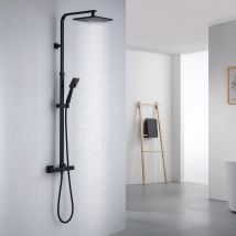 Duschsystem Mit Thermostat, Duschset Mit Quadrat Kopfbrause, Handbrause, Regendusche Höhenverstellbar, Duschsäule Schwarz, Mit Anti-verbrühung-