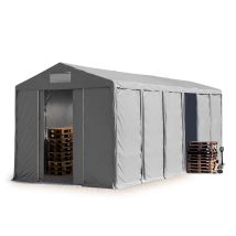 Toolport Carpa Almacén 6x12 M Carpa Industrial 4m De Altura Lateral Pvc 850 N Gris 100% Impermeable Con Puerta Corrediza
