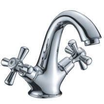 Waschtischarmatur Kreuz Serie Sofia – verchromtes Messing – eleganter Mischbatterie für Badezimmer