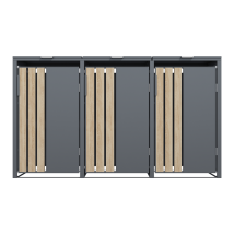 Abri Poubelle Cache Poubelle 3 Bacs En Acier Gris Effet Bois