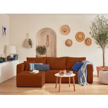 Bestmobilier - Topaze - 4-sitzer Beidseitig Montierbar - Schlaffunktion Und Bettkasten - Cord - Terrakotta