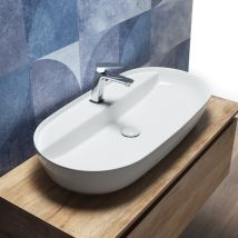 Kerm - Lavabo Da Appoggio 83x42 Cm In Ceramica Bianco