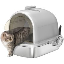 Arenero Para Gatos De Acero Inoxidable Con Cubierto Bolsa Desodorizante Pala Fácil De Limpiar 52,4x41,3x39,9 Cm Gris