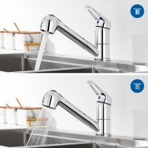 Grifo De Cocina Extensible Con 2 Tipos De Chorro, Grifo De Ducha, Grifo De Fregadero De Cocina Con Grifo Monomando Cromado Giratorio 360° - Auralum
