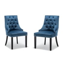 Blue Dining Chairs Velvet Armchair With Armrests & Backrest Upholstered Seat