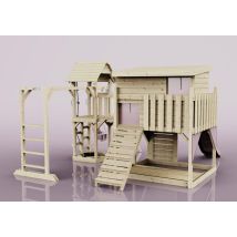 POLARPLAY Kinderspielturm Inga aus Holz – Altrosa – mit Rutsche, Kletterwand, Babyschaukel – max. 50 kg