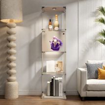 Pergar - Vetrina In Vetro Temperato A Quattro Strati, Vetrina Per Soggiorno, Illuminazione Regolabile, Design A Prova Di Bambino, Anta Singola, Base 