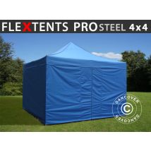 Faltzelt Flextents Pro Steel 4x4m Blau, Mit 4 Seitenwänden