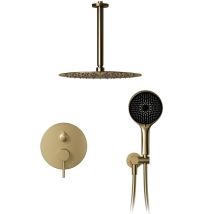 Duschsystem,regenduschkopf 30 X 30 Cm,360° Verstellbarer Regendusche Duschkopf,selbstreinigende Kreisförmiger Hochdruck Duschkopf,gebürstetes Gold 