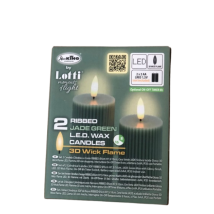 Set 2 Candela 3df A Coste Ribbed D5 H7.5/10 Verde Bianco Caldo Lotti Importex