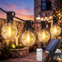 Guirlande Lumineuse Solaire D'Extérieur G40 18m, 30 Ampoules Incassables, 8 Modes, Étanche Ip44, Pour Jardin/balcon/noël