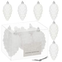 Palline Di Natale Pigna Set 6 Pezzi Grandi Appendini Indestruttibili Bianchi 9,5cm