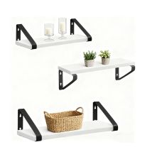 Estantería De Pared Relaxdays, Set De 3, 30, 35 Y 40 Cm, Efecto Madera Y Metal, Para Libros Y Decoración, Blanca
