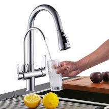 Onyzpily Rubinetto Da Cucina Cromato Con Doppia Maniglia Estraibile, Per Acqua Potabile Calda E Fredda, Filtro A 3 Vie