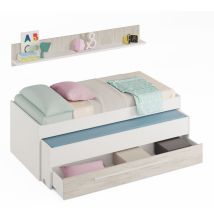 Lit + Étagère Aggloméré Blanc + Sommiers Et Matelas 65x199x96cm