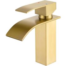 Onece Grifo Lavabo En Cascada Oro, Grifo De Lavabo Monomando, Grifos Mezclador De Baño De Acero Inoxidable 304, Grifo Baño De Diseño Elegante, Función