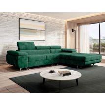 Romano - Alvaro Velvet Left Hand Facing Corner Sofa Bed With Storage And Lift Mechanism - Bottle Green