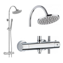 Coribi – Thermostatische runde Duschsäule NIAGARA – Messing, Zinklegierung, Edelstahl, ABS, Chrom – 3 Funktionen, 1,5 m Schlauch