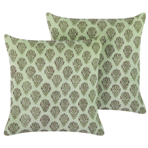 Conjunto De 2 Cojines De Terciopelo Verde 45 X 45 Cm Floral Bloque Impreso Rungia