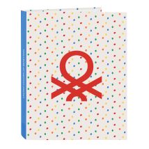 Carpeta De 4 Anillas - Safta - Benetton Topitos - Niños - Blanco Roto - 26,5 X 33 Cm