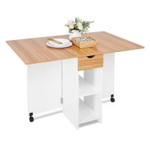 Mondeer Klapptisch Mit 1 Schublade & 2 Ablagen & Rollen, Klappbarer Esstisch Für Küche/wohnzimmer,72 X 120 X 75 Cm,weiß Eiche