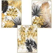 Conjunto De 3 Pósteres De Pared De Diseño Con Motivos De Bosque, Pan De Oro Y Palmeras, Sin Marco, Decoración De Pared Para El Salón, Estilo D