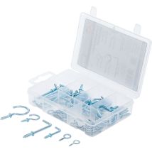 Schraubhaken-Sortiment 80-teilig – verzinkt – 25 Ringösen 16mm, 10 Ringösen 20mm, 15 Ringhaken 20mm, 7 Ringhaken 30mm, 15 Schraubhaken 20mm, 8 
