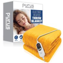 Purus Gold Xl Heated Throw Electric Blanket 180 X 130cm Micro Fleece 9 Heat Settings 12 Hour Timer