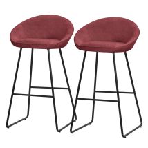 Ml-design Lot 2 Tabourets De Bar En Tissu Rouge, Hauteur 75 Cm, Chaises De Comptoir Rembourrées, Avec Dossier Et Repose-pieds, Piètement Métal Robuste