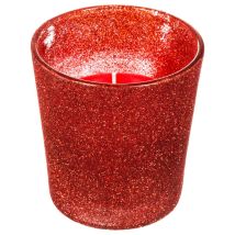 Candela Glitterata H.8cm 90 Gr Con Vasetto In Vetro Rosso - Feeric Lights & Christmas