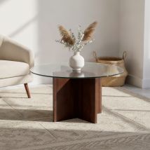 Mesa De Centro Moderna Giulia En Cristal Transparente Y Nogal