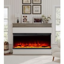 60" Modern 3d Electric Fireplace With Mantel, 12 Flame Colours & 5 Brightness Levels, Remote Control