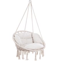 Detex Hängesessel Bis 150kg Belastbar Boho Stil Wetterfest Gs-zertifiziert Garten 360° Drehbar Hängestuhl Indoor & Outdoor Inkl. Bequemer Kissen Creme