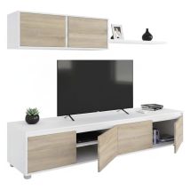 Einbaufertige Wand Savannah, Tv-ständer Für Wohnzimmer, Zusammensetzung Des Wohnzimmersets, Wohnzimmergarnitur Mit Schrankwand, Cm 200x41h43, Weiß Und