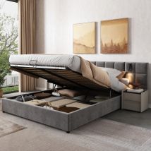 160 X 200 Cm Großes Bett Mit Stauraum, Erwachsenenbett Mit Hydraulischem Stauraum, Verstellbarer Lampe Und Usb-anschluss, Samt, Grau, Ohne Nachttisch