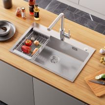 Anycee Max Edelstahl Küchenspüle 70 X 45 Cm – Handgefertigt Aufsatzspüle Mit Abtropfkorb, Große Küchenspülbecken Für Ab 80 Cm Unterschrank