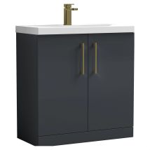 Balterley Bramshall Contemporary Bathroom Floor Standing 2-door Vanity Unit & Mid-edge Basin, Dark Grey, 800mm