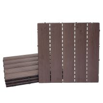 Carrelage en WPC HHG-169, aspect bois pour balcon/terrasse, 4x chaque 50x50cm = 1m², gaufré marron foncé