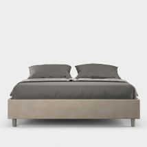 Cama Matrimonial Con Almacenamiento 160x190 Acolchada Tela Beige Azelia