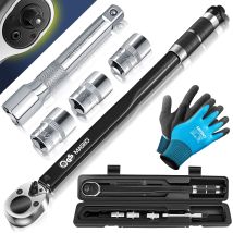 Drehmomentschlüssel 6tlg. Set 40-210nm 1/2 ' Cv Inkl. 3 Stecknüssen 17mm 19mm 21mm Und Verlängerung 125mm Inkl. Koffer +/- 4% Toleranz Reifen Schwarz 