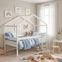 Le Quai Des Affaires - Lit Cabane Mika 90x190 + Sommier + Matelas Iris / Blanc/ 199x95x165