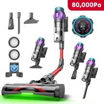 Ultenic – Aspirateur Balai Sans Fil 600w – Aspiration 80kpa – Autonomie 80 Min – Écran Led – Tube Flexible – Technologie Greeneye – Gris Et Rouge