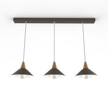 Funnel Pendelleuchte – 3 Metalllampen mit Holz – Stilvolles Design – Hergestellt in Italien