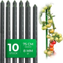10 Tuteurs Pour Plantes 75 Cm Vert 8 Mm Tube Métallique Plastifié