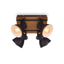 Brilo - Plafonnier Spot Ner Leuchten Tempa, 60 W, Ip20, Noir, Métal-bois, Excl. 4x E27, 38 X 38 X 21 Cm