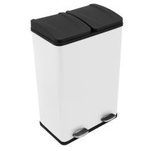Monster Shop - Poubelle À Pédale Recyclage 2 En 1 Blanche 60l Métallique Poubelle De Cuisine À Double Compartiment 2 X 30l Poubelle Double Eco Large 